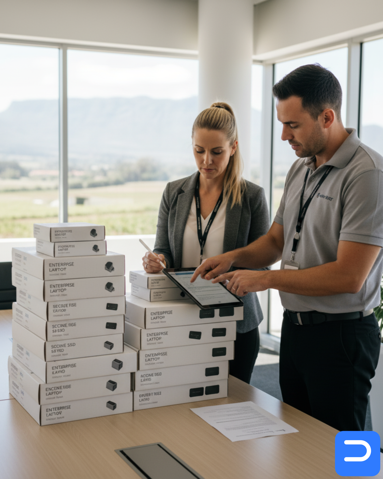 Technopark SME handing over sealed laptops and external drives for POPIA-safe disposal and certified data wipe in Stellenbosch