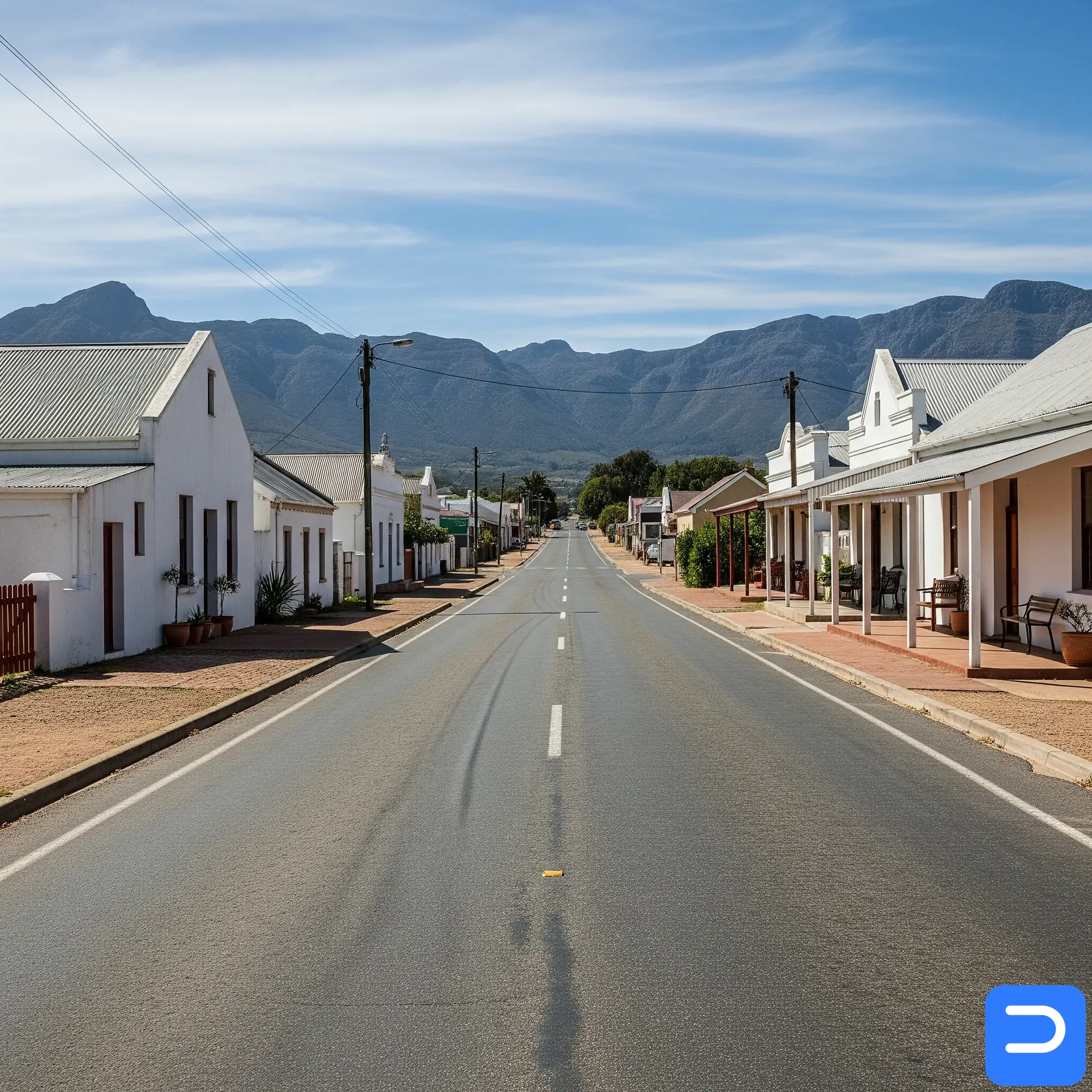 The main road of Jamestown, with the Helderberg mountains visible on the horizon.