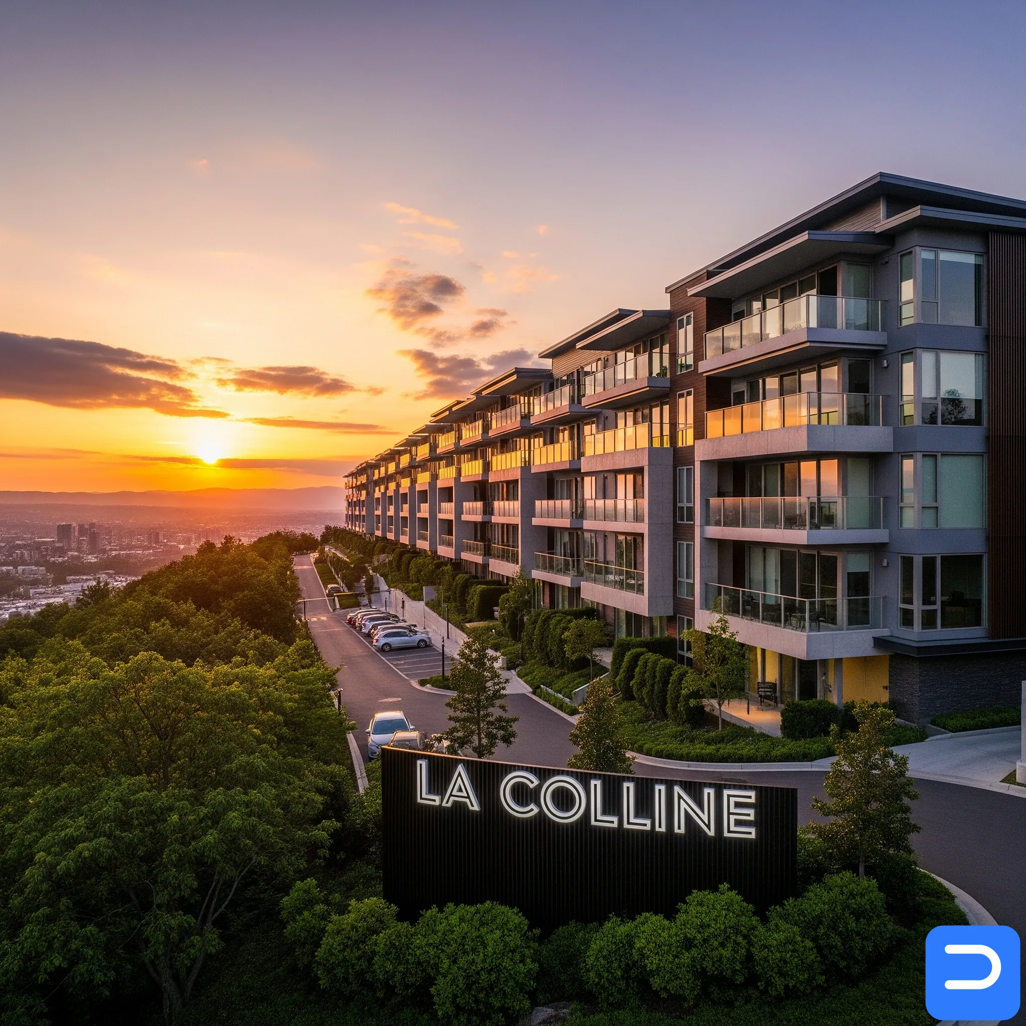 Apartment buildings on the northern ridge of La Colline, a residential area we serve.