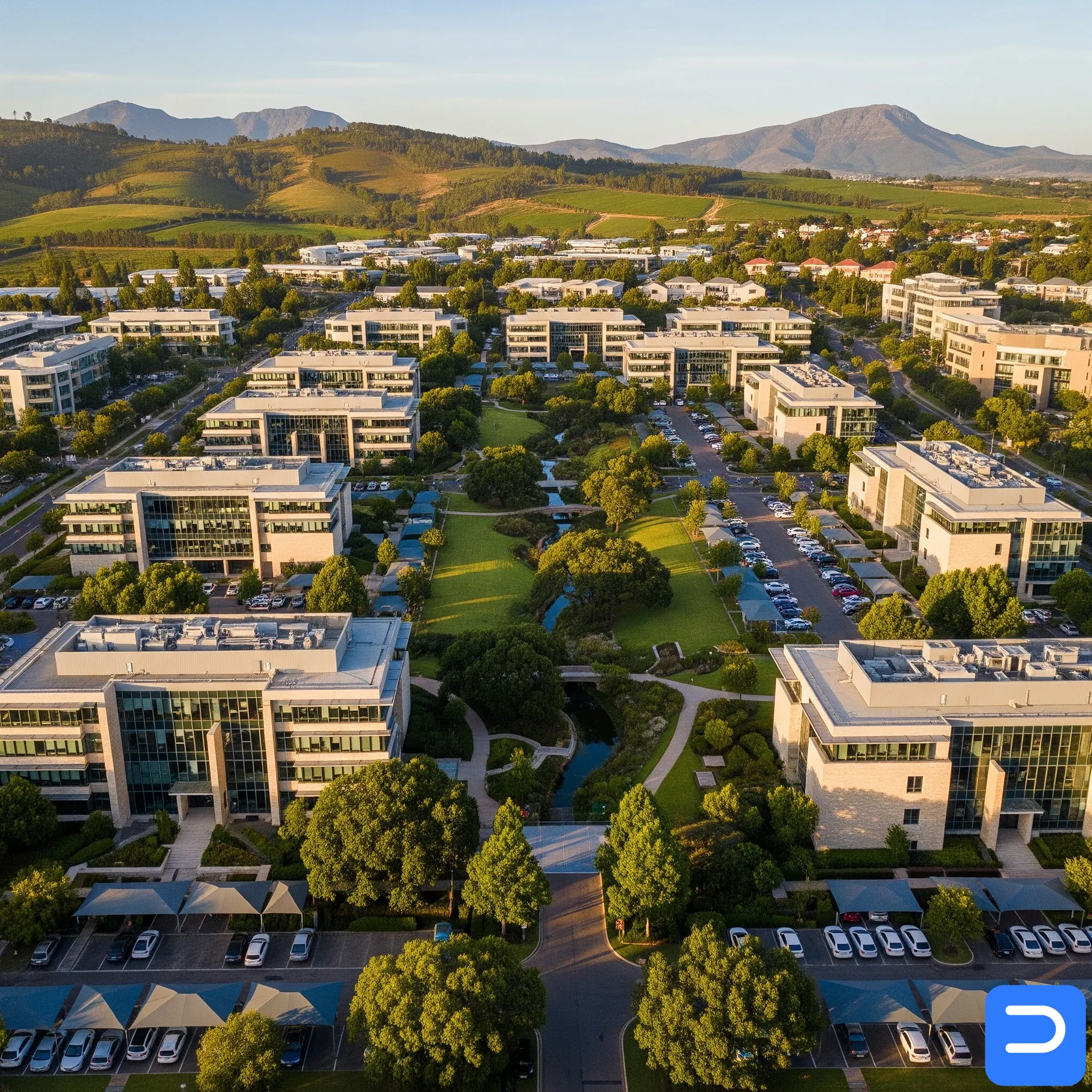 The modern skyline of Techno Park, where we provide on-site IT support for offices.