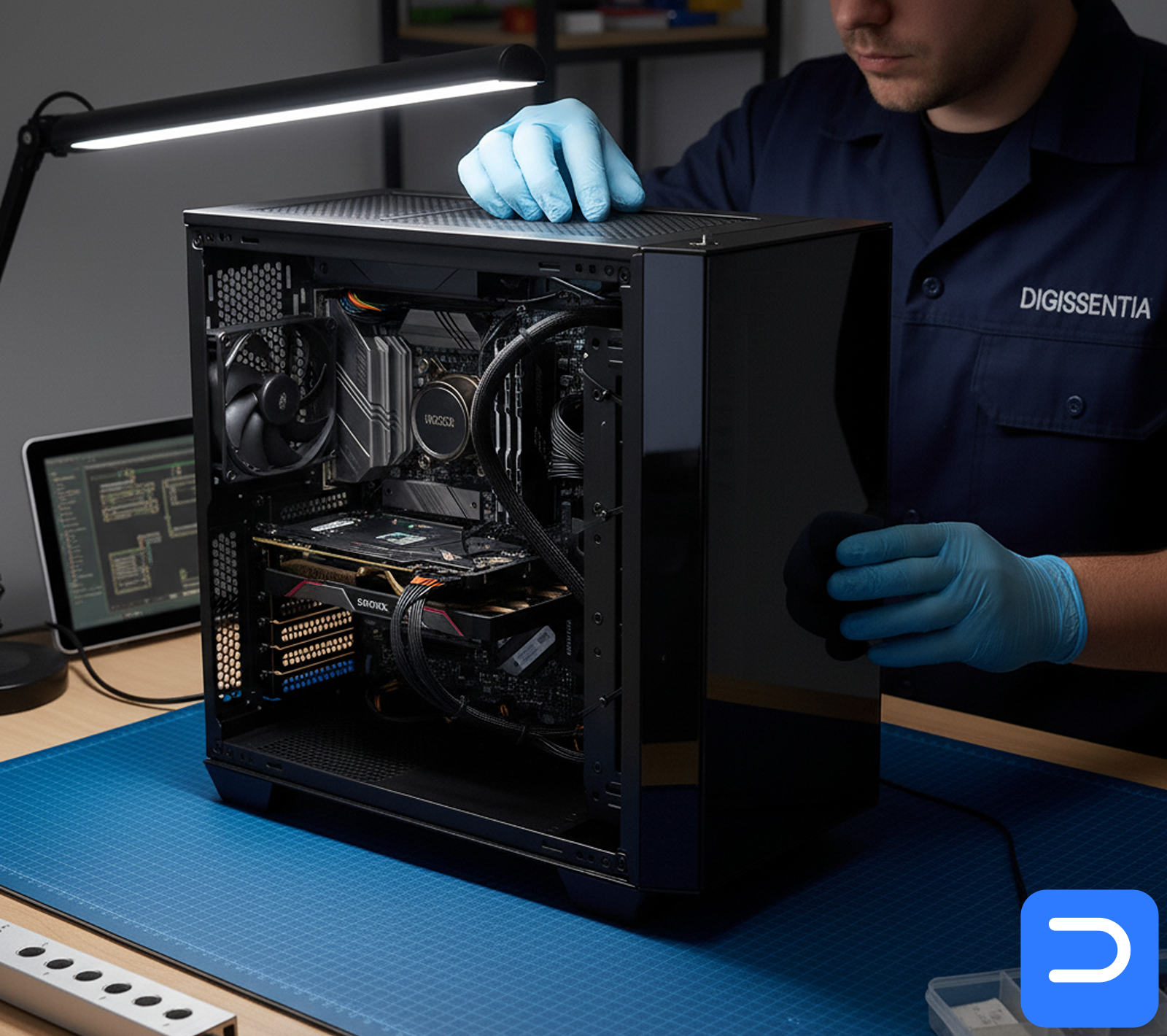 Assembling a new PC build with neat cable management.